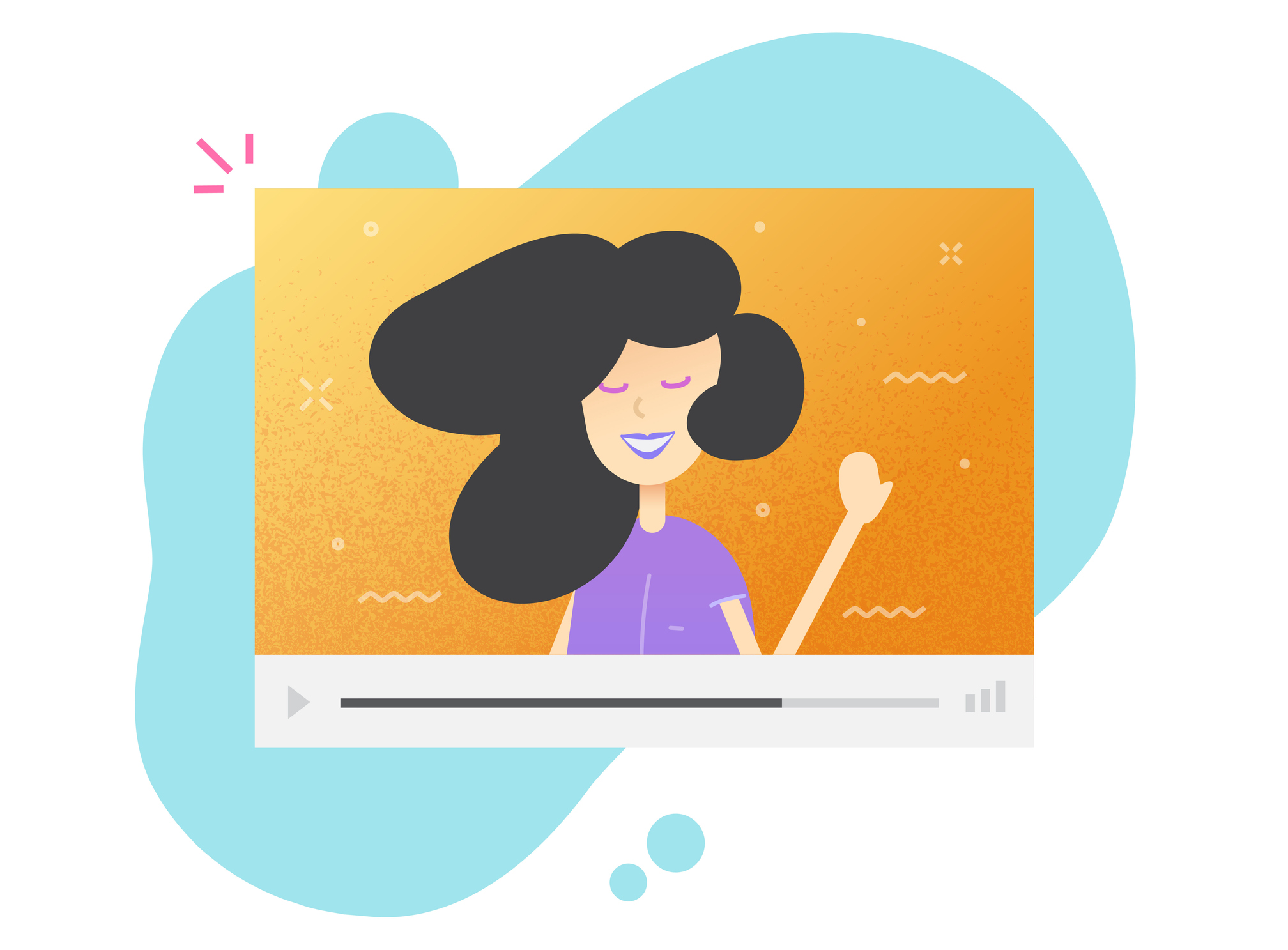 Online video conference with happy woman or internet visual call with female person vector flat cartoon, concept of distance communication tech, streaming meeting discussion modern design image