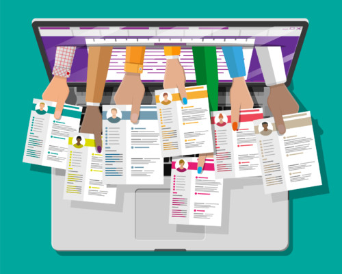 Job resume document out from laptop